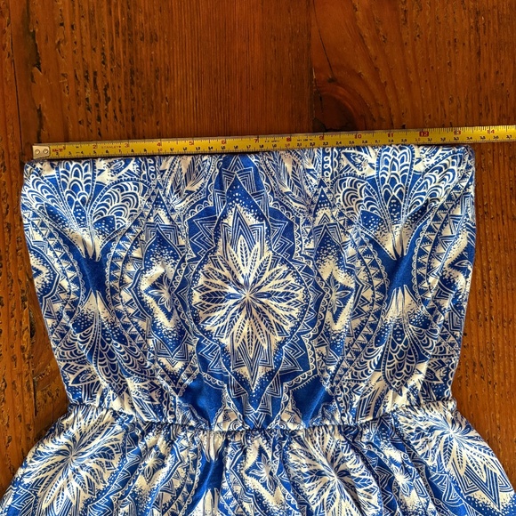 Felicity & Coco Strapless Faux Wrap Dress Blue and White Print Size Medium P - Picture 10 of 13